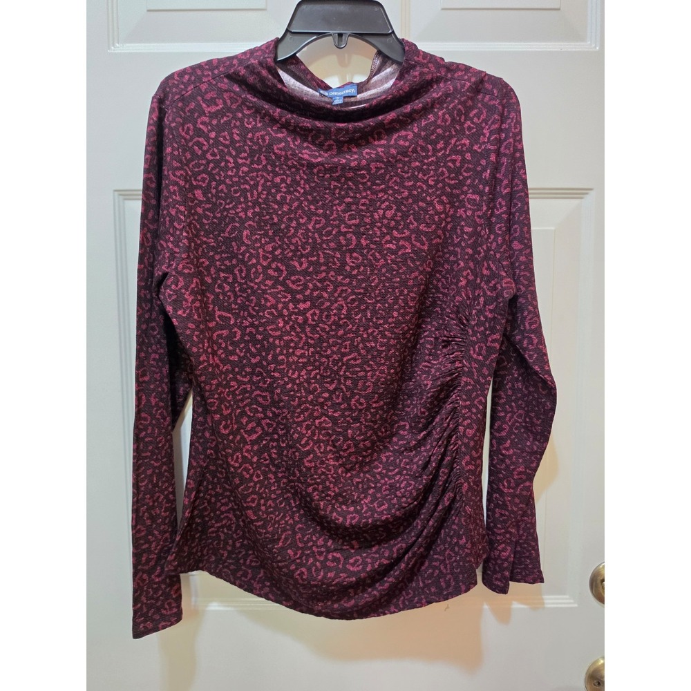 NWT Democracy Red Wine Leopard Print Cowl Mock Neck Ruched Side Top Large